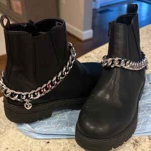 Black Ankle Boots with Silver Chain